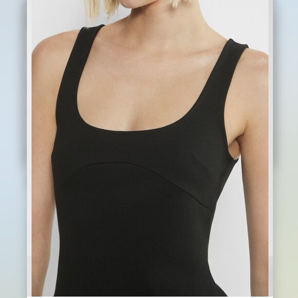 Aritzia Sunday Best Licorice Ponte Mini Dress Size Large Bodycon Square Neck - Picture 2 of 9